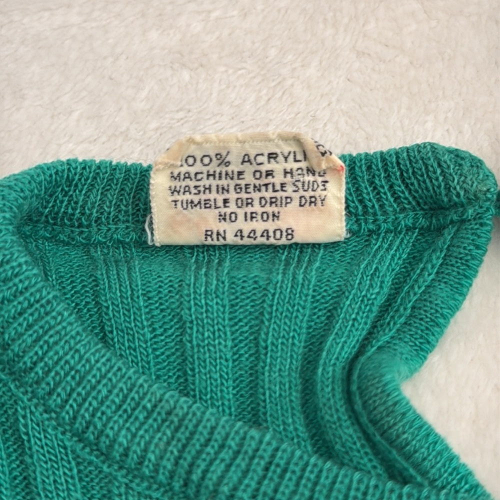 {VTG} Georgie Porgie | 70s/80s Rib Sweater Puff Sleeves Kelly Green (M) - Picture 9 of 16